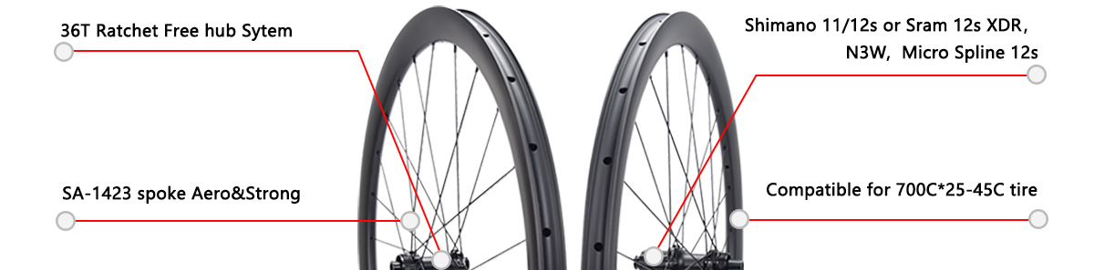 Gravel carbon wheels, SA-RD02 ratchet hub 36T Gravel carbon wheels, SA-RD02 ratchet hub 36T