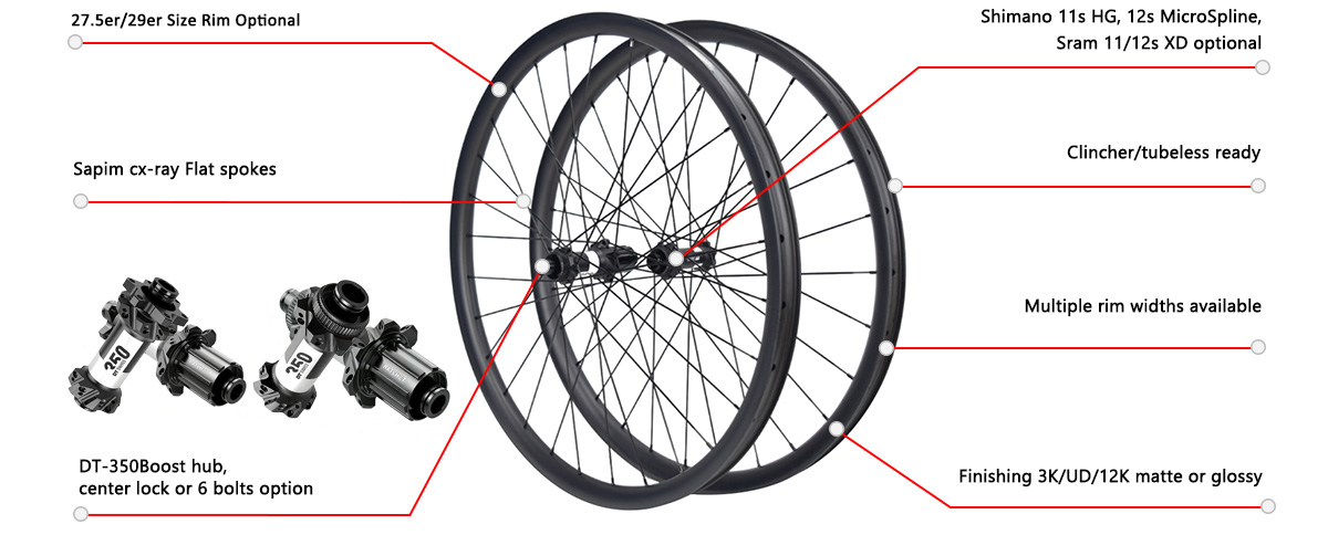 Moutain bike carbon wheels asymmetry 27.5er/29er for DT350 boost