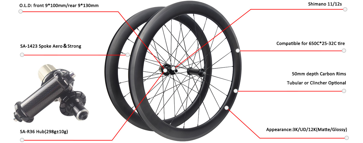 650C size 50mm depth rim brake road bike wheels